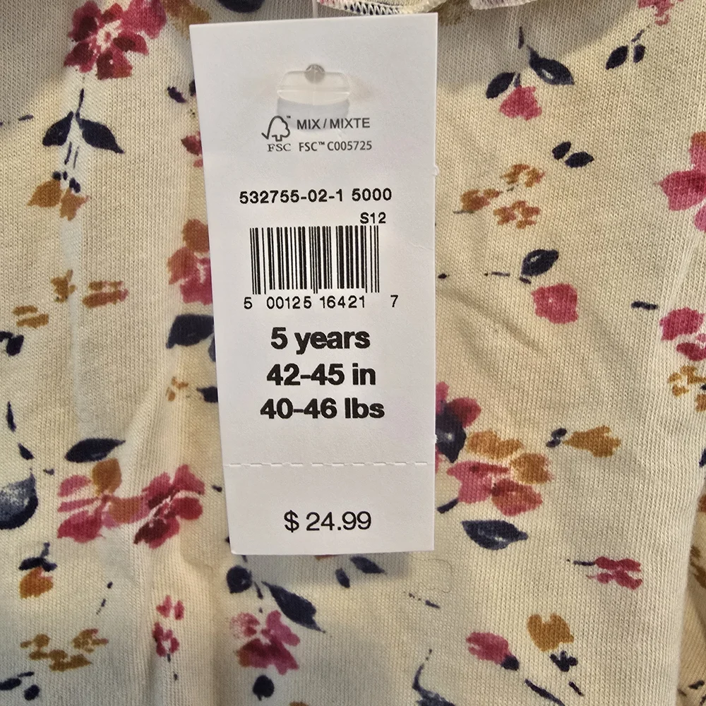 Gap Floral Kids Shirt with Peter Pan Collar Size 5 Nwt